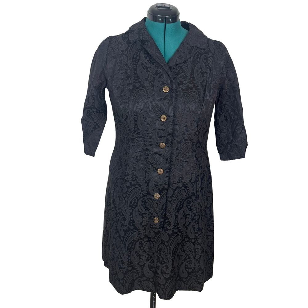 Vintage 60s Carol Brent Black Paisley Brocade Coat Dress | Dark Academia Flawed